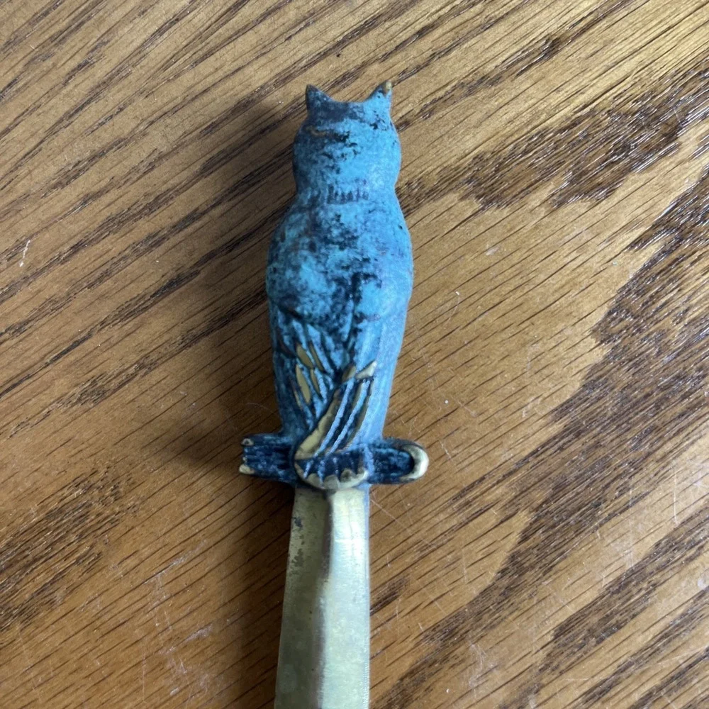 Vintage MCM Heavy Brass Owl Letter Opener Patina‎ Ornate 8.5